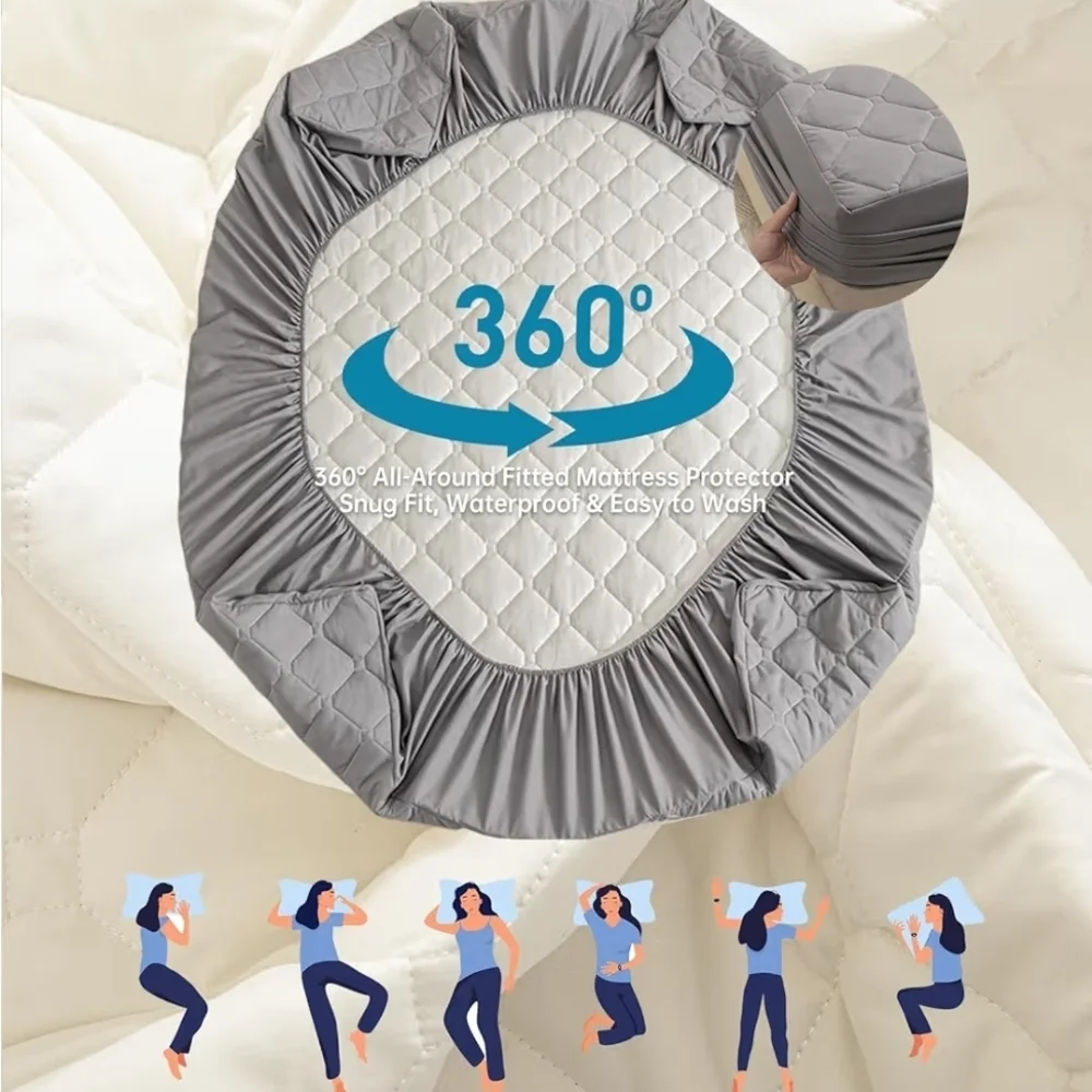 Queen Mattress Protector Waterproof, 18” Deep Pocket Fitted Sheet Queen+2pcs Pil